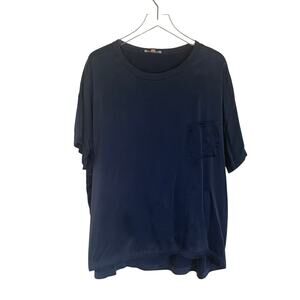 Lunya 100% Washable Silk Sleep Shirt Oversized Navy Blue Pajama Top Tshirt L/XL